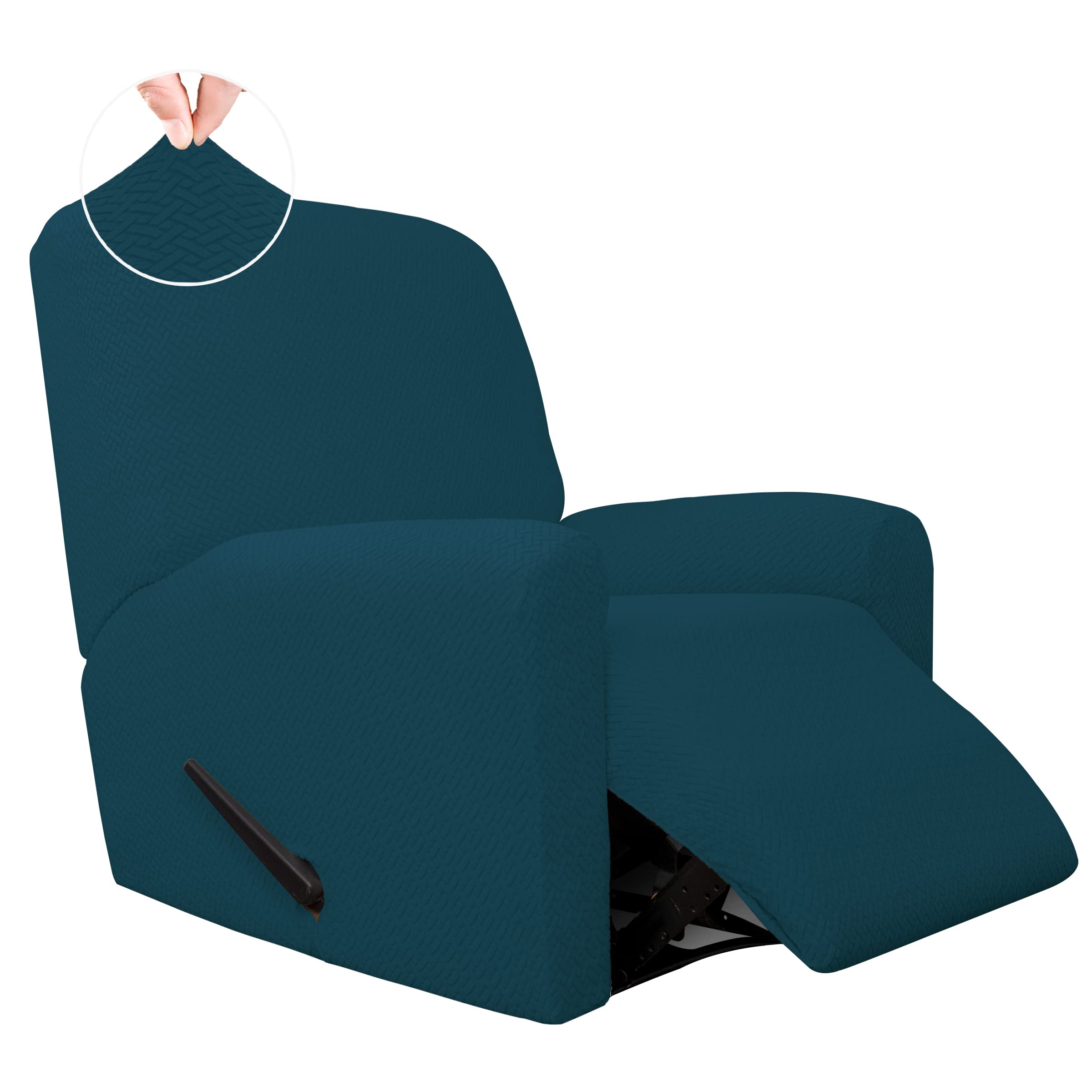 Easy-Going Stretch Jacquard Recliner Couch Cover, 4-Piece Soft Sofa Cover, Sofa Slipcover With Elastic Loop, Washable Furniture Protector For Kids, Pets, Dogs, Cats (Recliner,Deep Teal)
