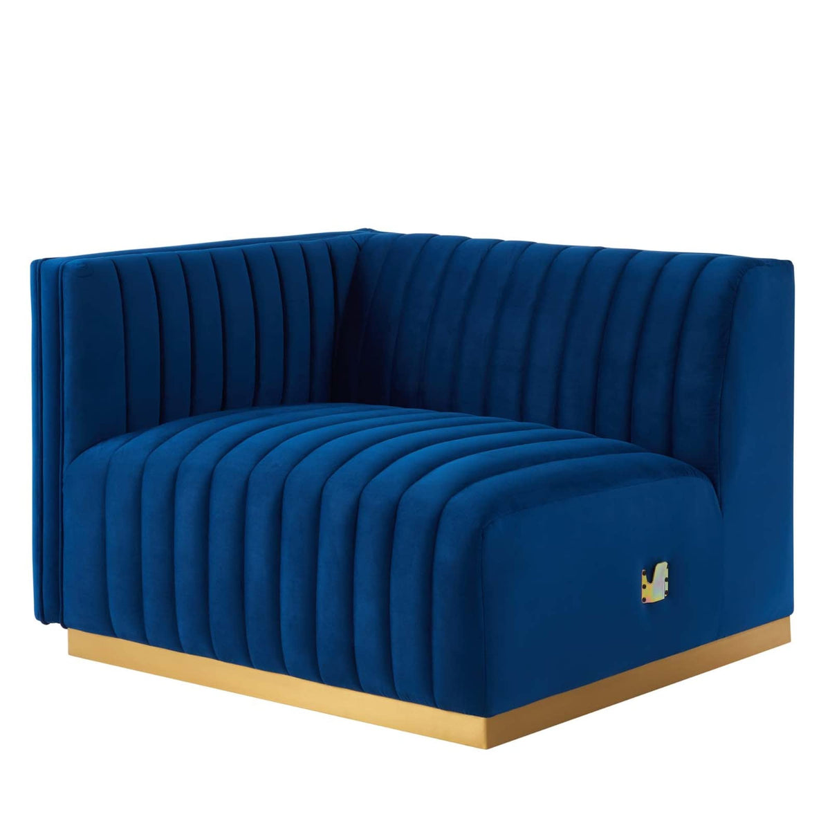 Modway Conjure Channel Tufted Performance Velvet Left-Arm Chair in Gold/Navy