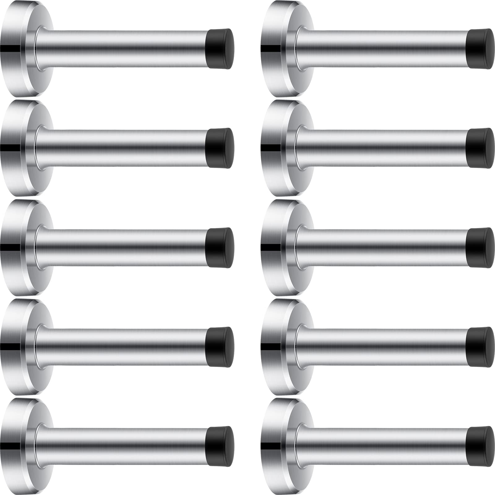 10 Pack Door Stoppers Black Matte Bottom Of Door Stops 304 Stainless Steel 3.5' Heavy Duty Wall Bumper With Rubber Tip Bumper P