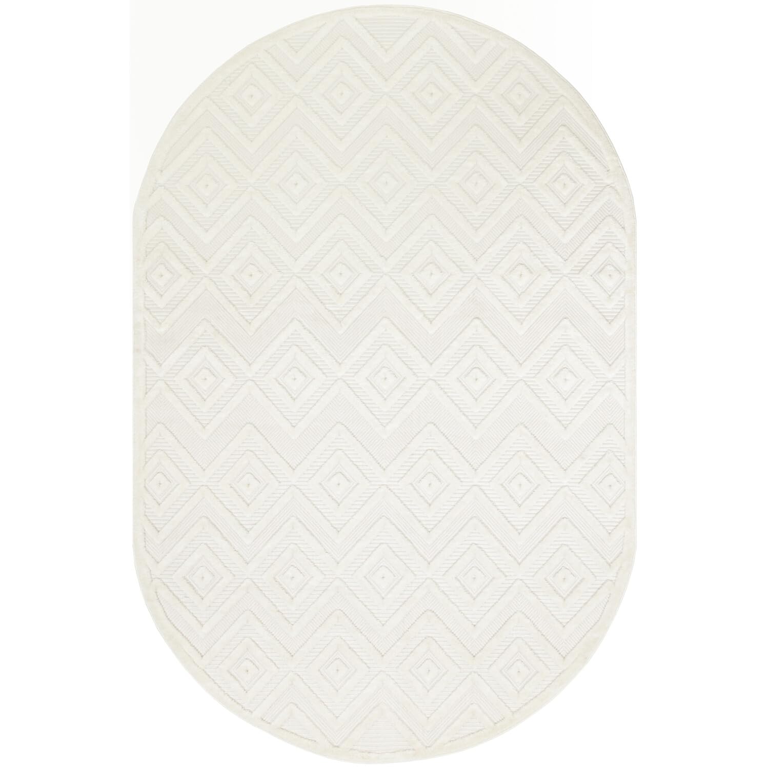 Nourison Versatile Indoor/Outdoor Ivory White 6' X 9' Oval Area Rug, Easy Cleaning, Non Shedding, Bed Room, Living Room, Dining
