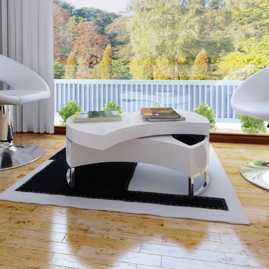vidaXL Shape-Adjustable Coffee Table - High Gloss White with Rotatable Design - Modern Style Living Room Furniture - Durable MDF & Stainless Steel Legs