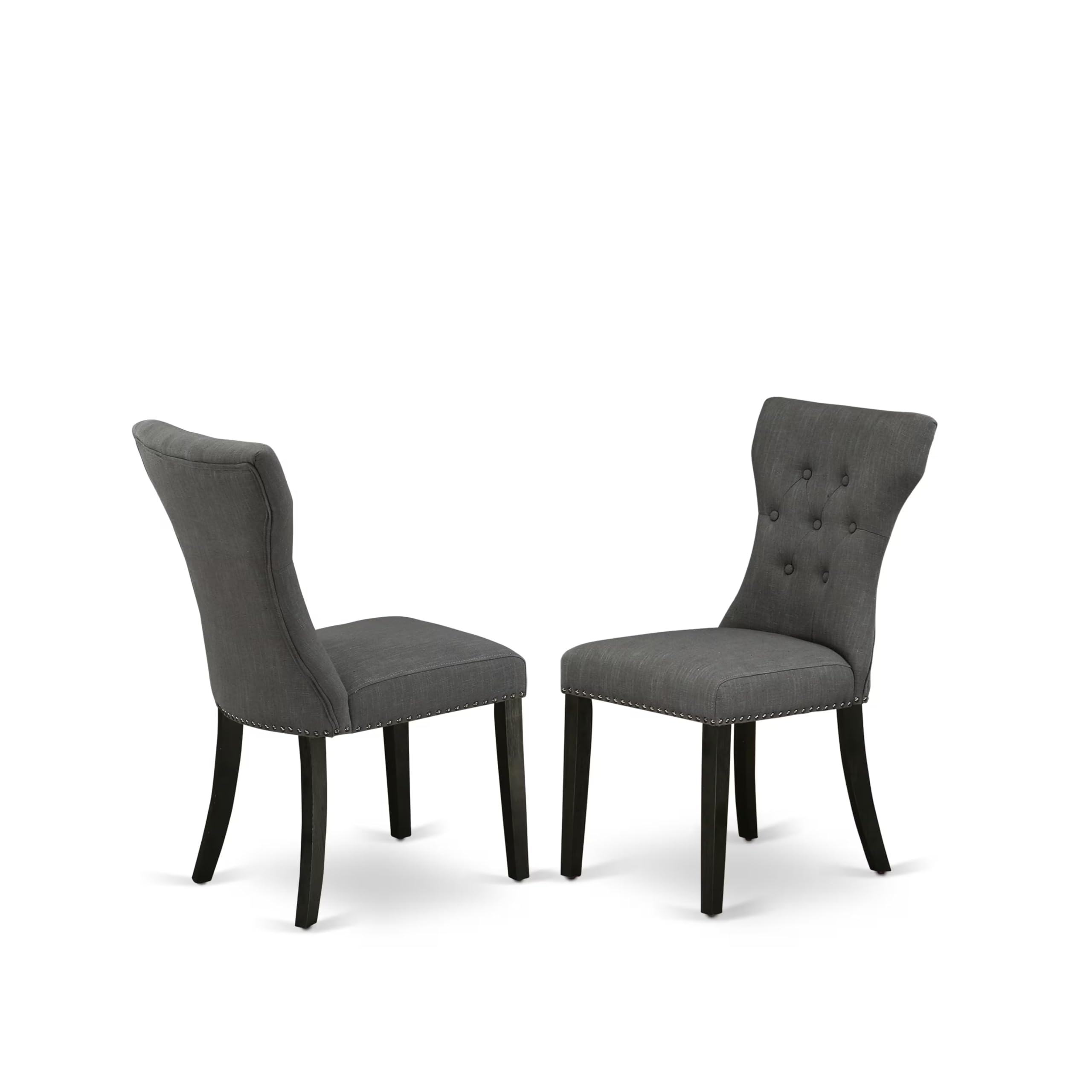 East West Furniture AMGA3-ABK-50 3 Piece Modern Dining Table Set Contains a Round Kitchen Table with Pedestal and 2 Dark Gotham Linen Fabric Upholstered Chairs, 36x36 Inch, Wirebrushed Black