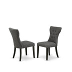 East West Furniture DMGA5-ABK-50 5 Piece Dining Room Table Set Includes a Round Dining Table with Dropleaf and 4 Dark Gotham Linen Fabric Upholstered Parson Chairs, 42x42 Inch, Wirebrushed Black