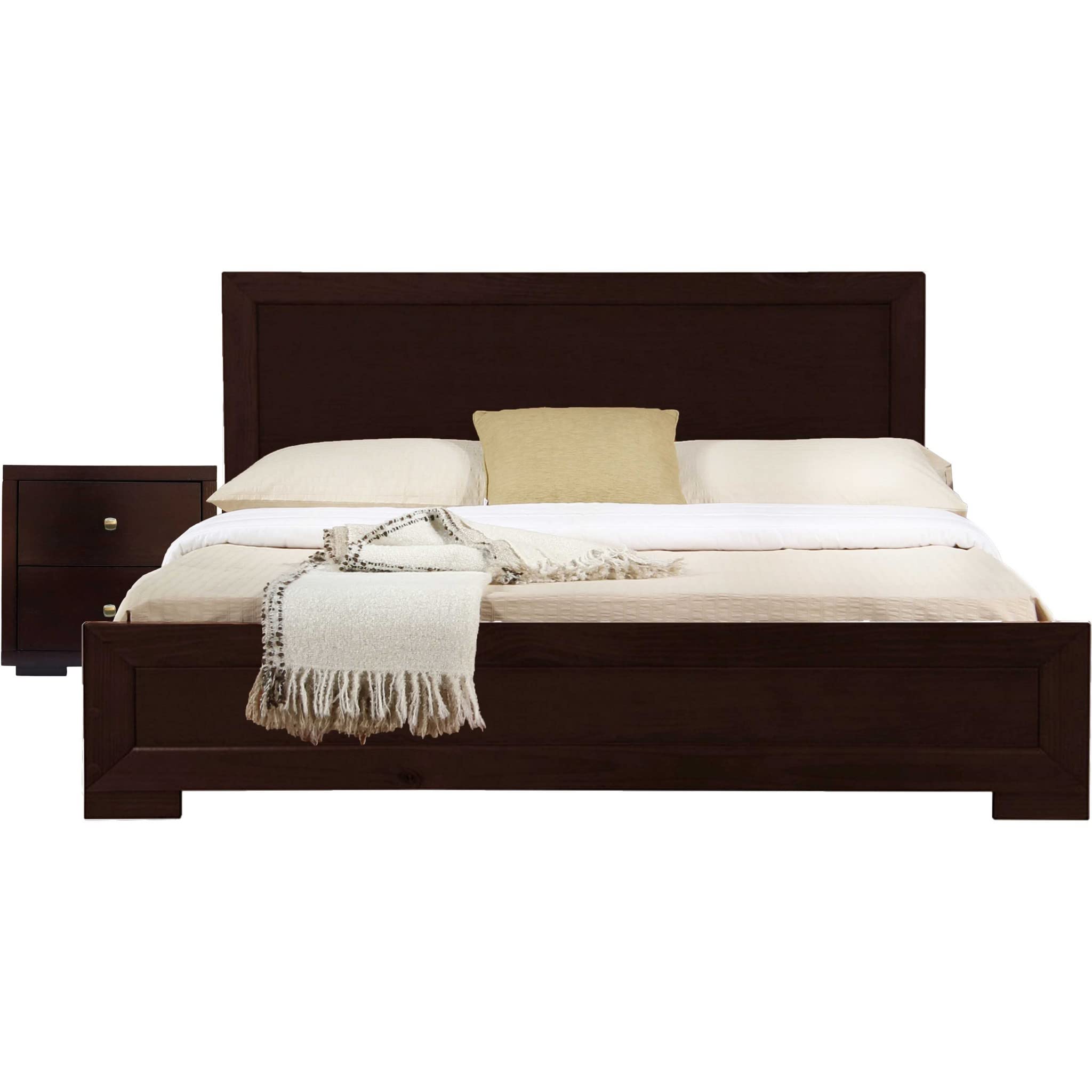 HomeRoots Moma Espresso Wood Platform Full Bed with Nightstand - Thumbnail 3