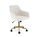 Martha Stewart Rayna Swivel Task Chair With Flared Arms For Home Office In Off White Fabric With Polished Brass Frame