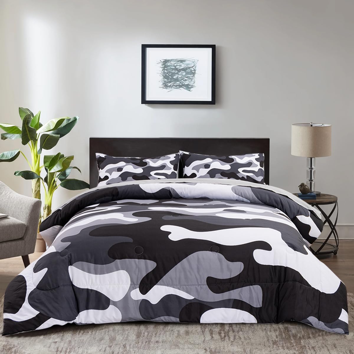 Holawakaka Twin Size Camouflage Bedding Comforter Set With Sheets, Boys Girls Men Camo Bed In A Bag 5 Pieces,Kids Teens Dorm Bed