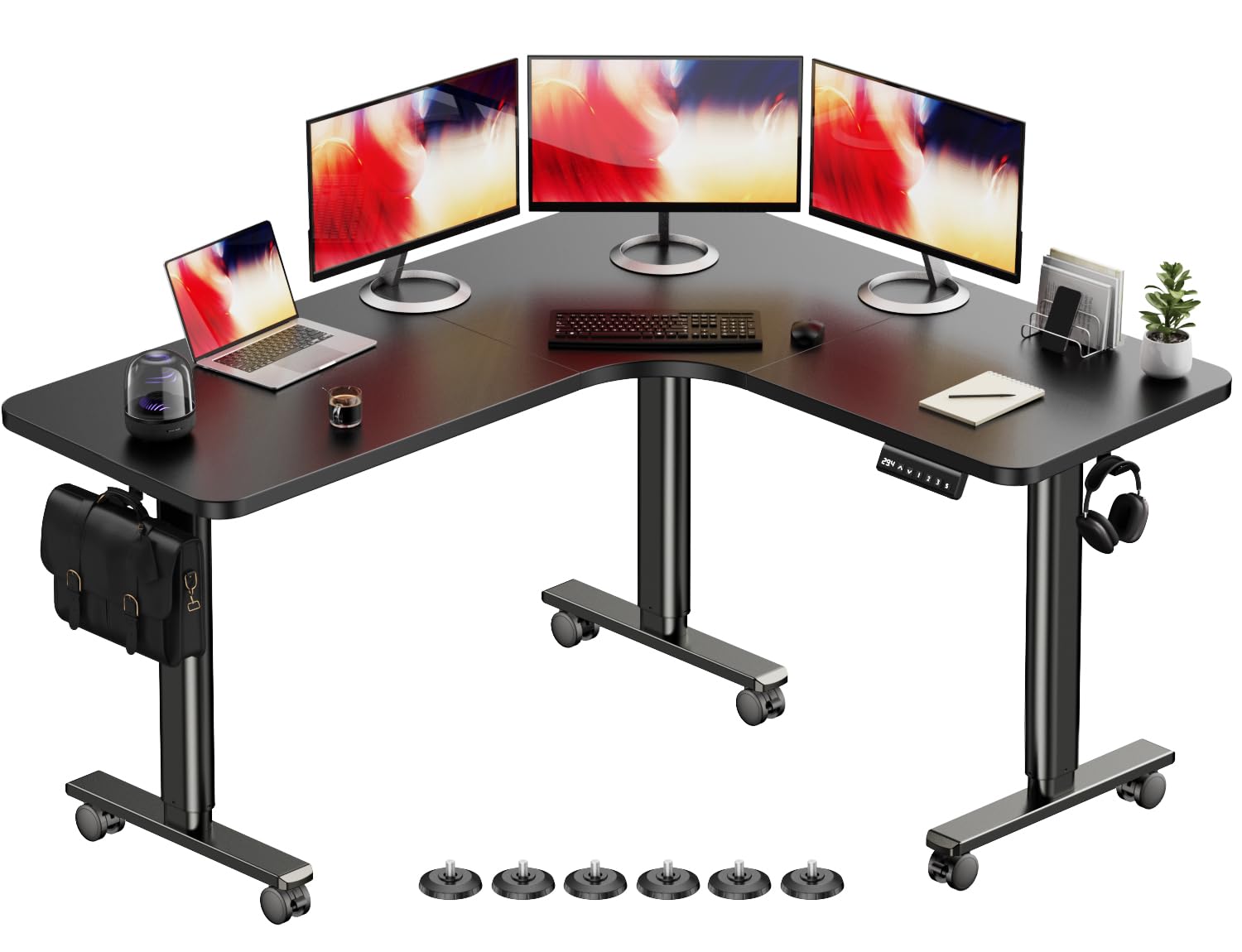 Flycity Electric L Shaped Standing Desk Adjustable Height, 63 x 55 Corner Stand Up Desk, Dual Motor Sit Stand Desk Computer Desk