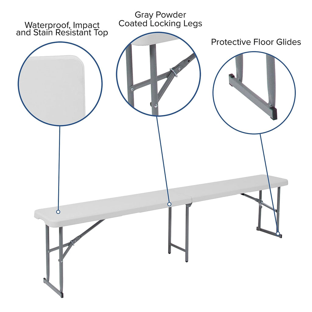 Flash Furniture Talbott 10.25''W x 71''L Bi-Fold Granite White Plastic Bench with Carrying Handle