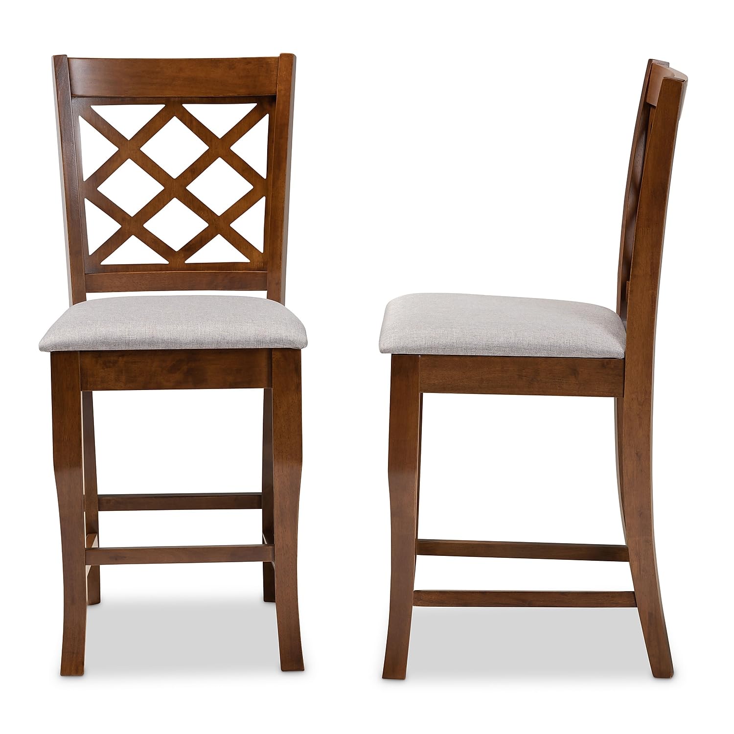 Baxton Studio Aria Modern Fabric Cut-Out Back Counter Stool, Grey and Walnut, 2-Pieces/Set (167-2PC-9888-HT)