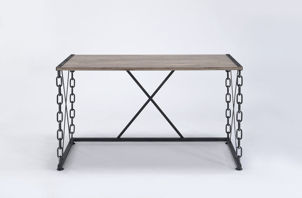 Acme Jodie Rectangular Wooden Top Writing Desk In Rustic Oak And Antique Black