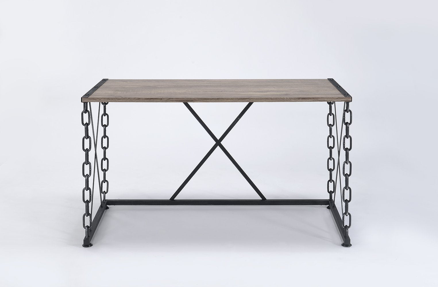 Acme Jodie Rectangular Wooden Top Writing Desk In Rustic Oak And Antique Black