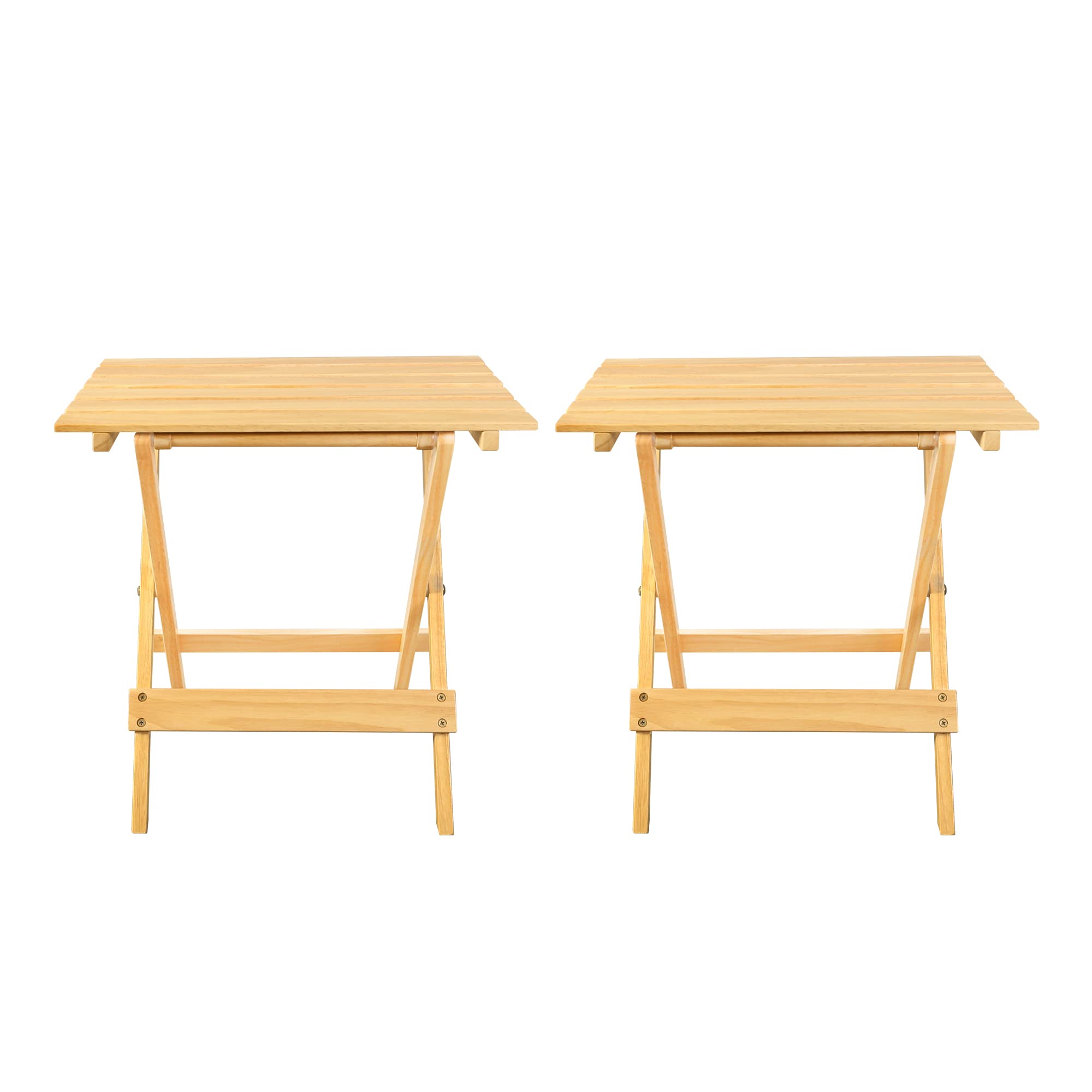 Casual Home 2-Piece Set Solid Wood Portable Folding Side Table, Plant Stand, Natural