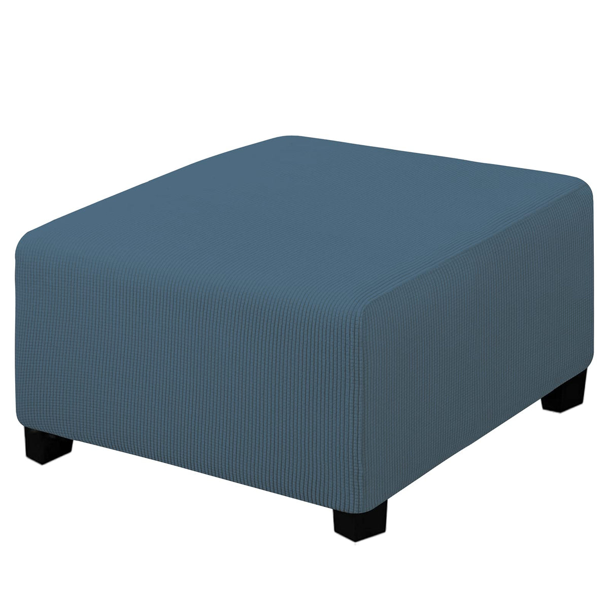Easy-Going Stretch Ottoman Cover Folding Storage Stool Furniture Protector Soft Rectangle Slipcover With Elastic Bottom (Medium,Bluestone)