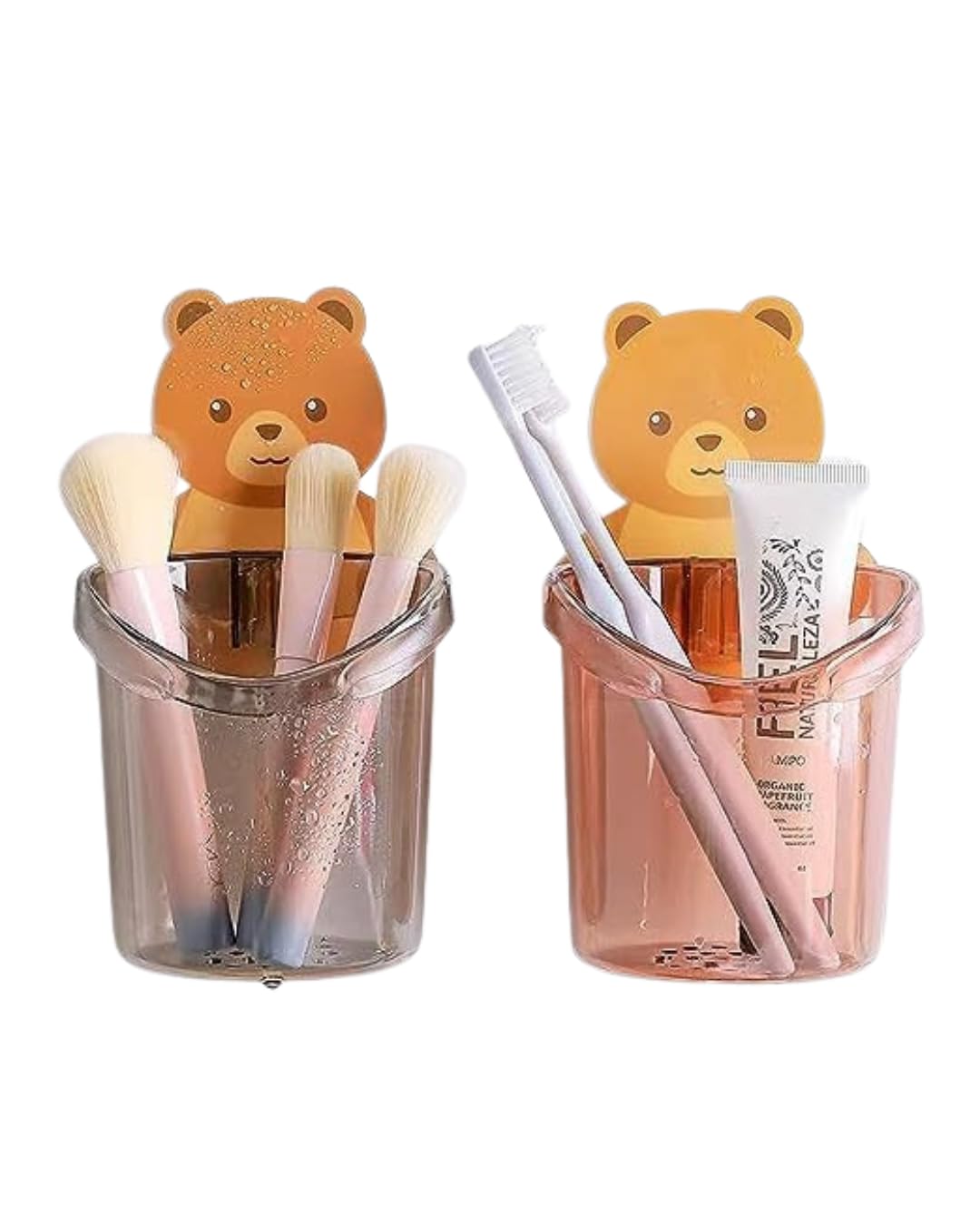 NAMASVI ENTERPRISE Teddy Bear Toothbrush Holder WallMounted, Cute Bear Storage Cup, Plastic Toothpaste Rack Punch Toothbrush Cu