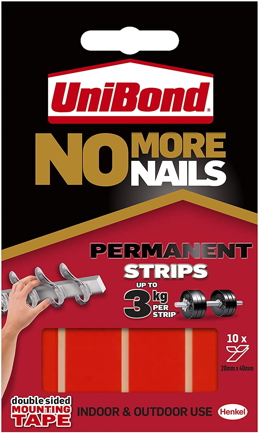 Unibond No More Nails Permanent Strips, Adhesive Strips For Fast & Easy Mounting, Double Sided Sticky Tape For Interior & Exteri