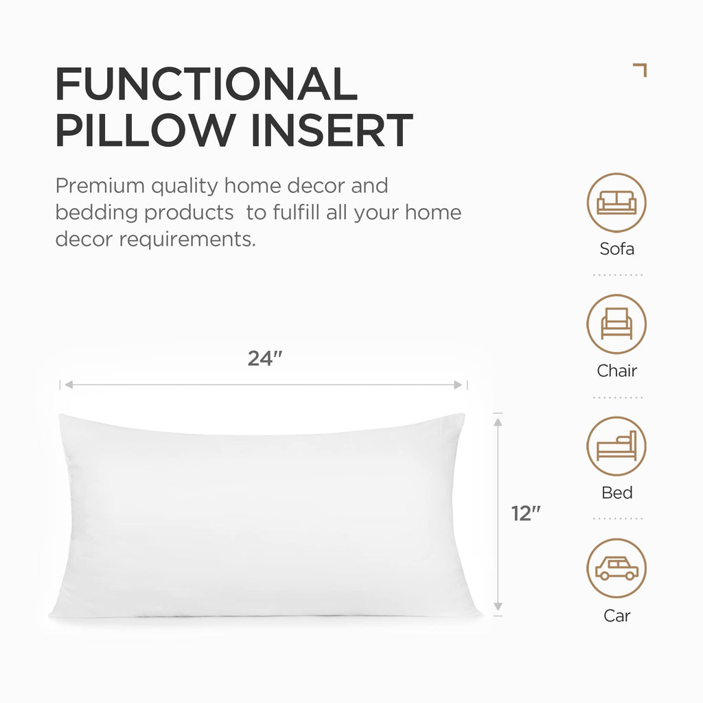 Acanva Throw Pillow Stuffer Inserts Decorative Rectangle Premium Sham Forms Cushion For Sofa Couch Chair, 12X24 Inch (Pack Of 2), White 2 Count