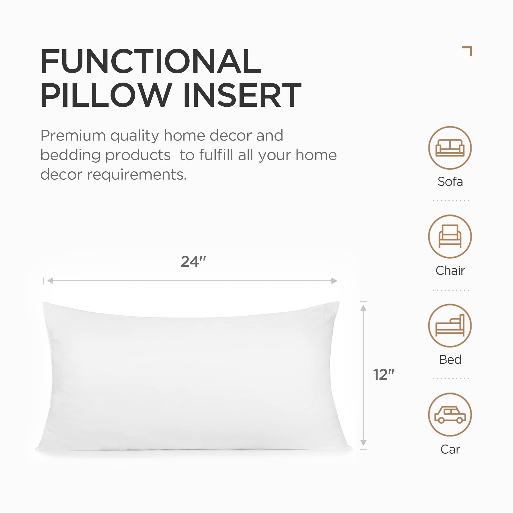 Acanva Throw Pillow Stuffer Inserts Decorative Rectangle Premium Sham Forms Cushion For Sofa Couch Chair, 12X24 Inch (Pack Of 2), White 2 Count