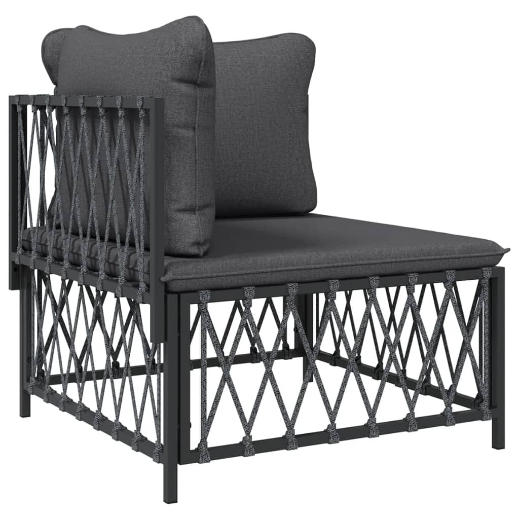 vidaXL Patio Middle Sofa-Anthracite Woven Fabric with Dark Gray Cushions-Outdoor Garden Seating-Modular Design-Sturdy Steel Fram