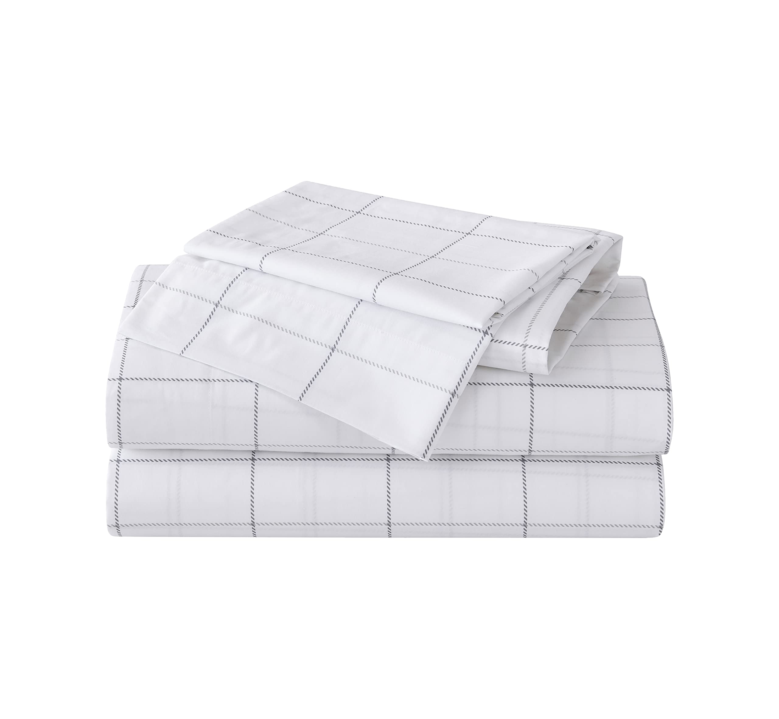 Eddie Bauer Sheets Cotton Percale Bedding Set, Crisp & Cool, Stylish Home Decor, Full, Northern Plaid White/Grey