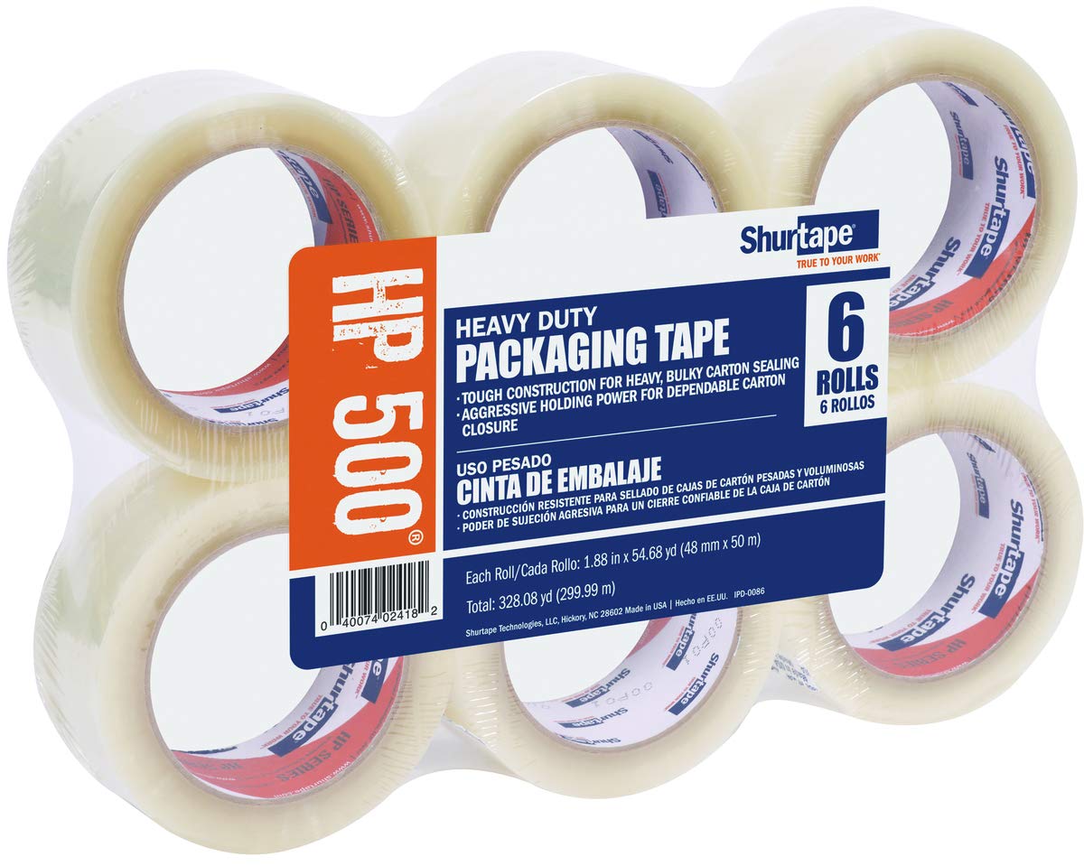 Shurtape Hp500 Heavy Duty Grade Hot Melt Packing Tape Rolls, 1.88 Inch By 54.6 Yards, 6 Pack, Clear