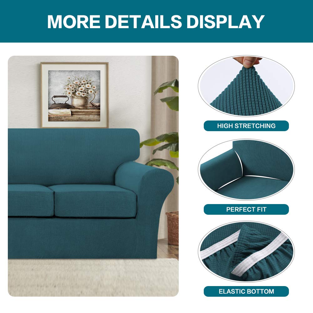 4 Piece Sofa Covers For 3 Cushion Couch Sofa Slipcover Soft Couch Cover For Dogs-Washable Sofa Furniture Covers With 3 Individual Cushion Covers, Feature Jacquard Fabric (3 Cushion Sofa, Deep Teal)