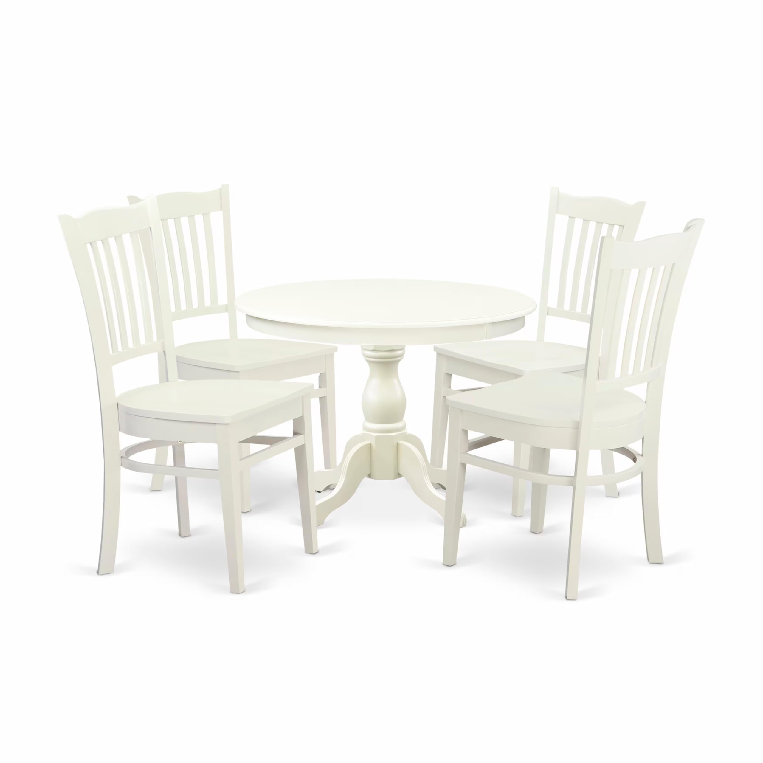East West Furniture HBGR5-LWH-W 5 Piece Kitchen Table & Chairs Set Includes a Round Dining Room Table with Pedestal and 4 Dining Chairs, 42x42 Inch, Linen White