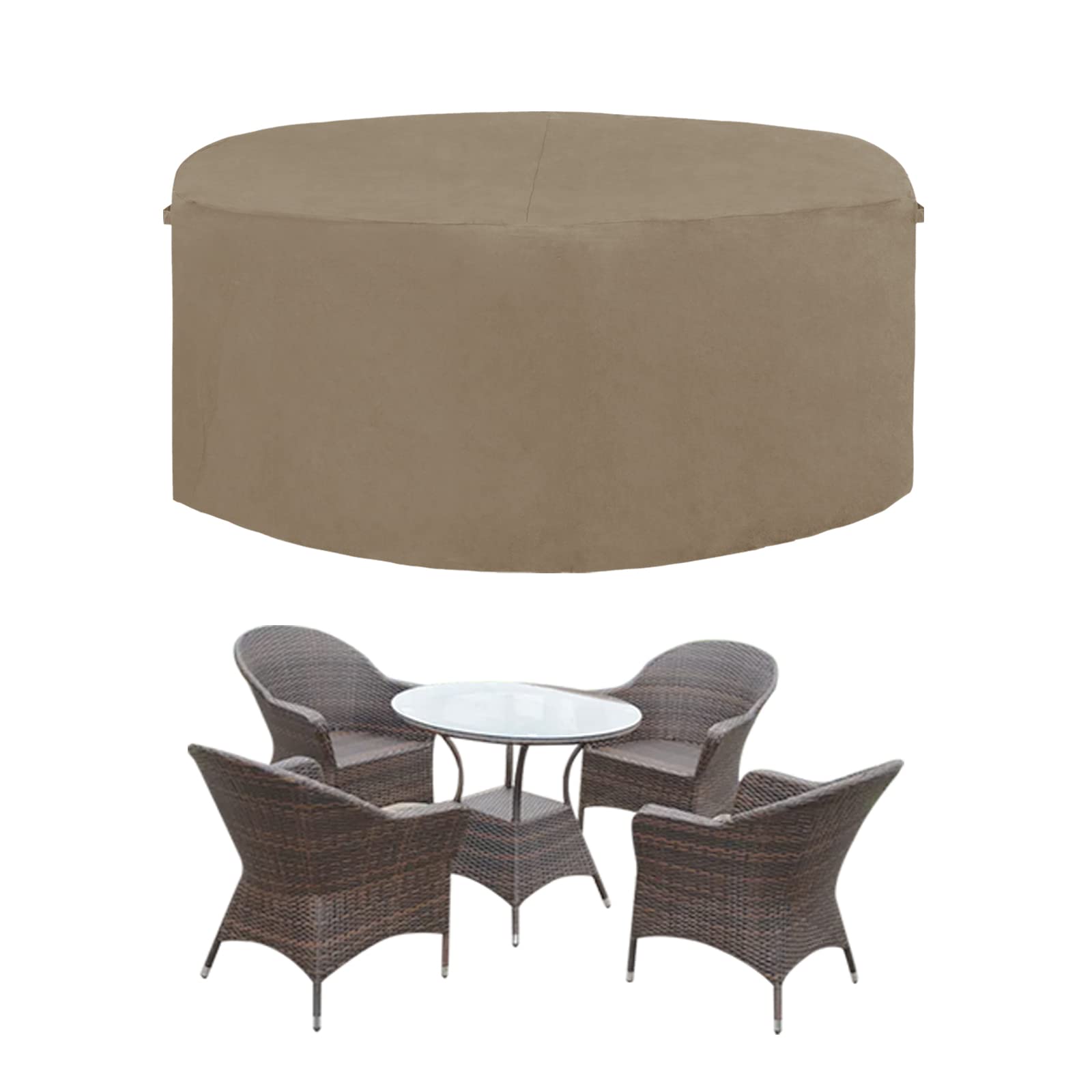 Easy-Going 600D Heavy Duty Round Patio Furniture Cover, Outdoor Table And Chair Set Cover, Waterproof Outdoor Sectional Furniture Set Cover (72' Diax 28' H, Camel)