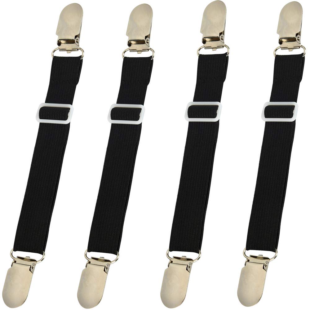 Bed Sheet Clips Straps Sheet Holder Mattress Clips, Adjustable Elastic Bed Sheet Grippers Straps Suspender Fasteners Holder (Bla