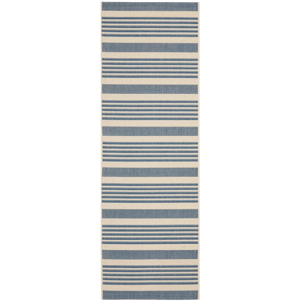 SAFAVIEH Courtyard Collection 23 x 20 Beige/Blue CY6062 Stripe Indoor/ Outdoor Patio Backyard Mudroom Runner Rug