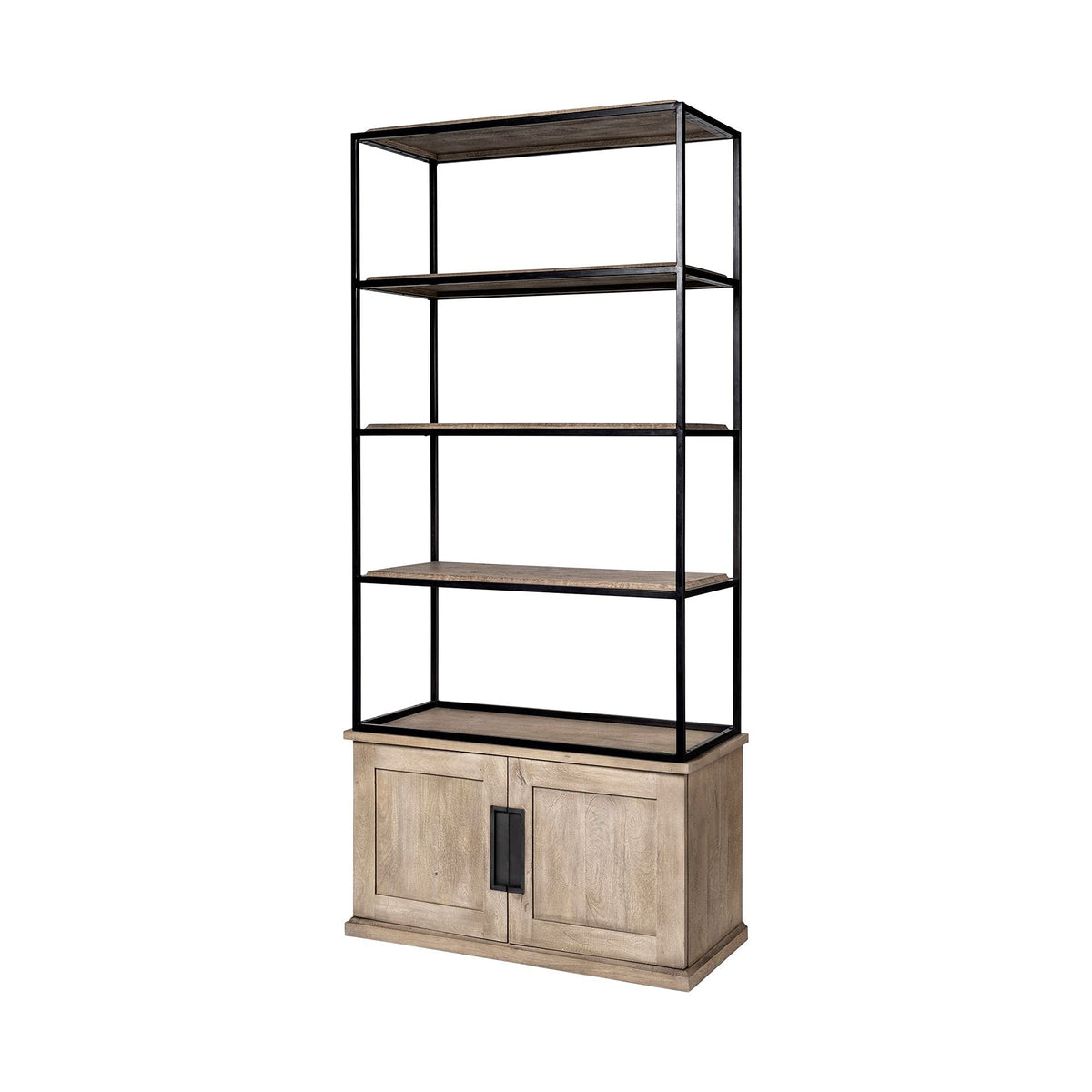 HomeRoots Light Brown Wood and Iron Shelving Unit with 3 Shelves