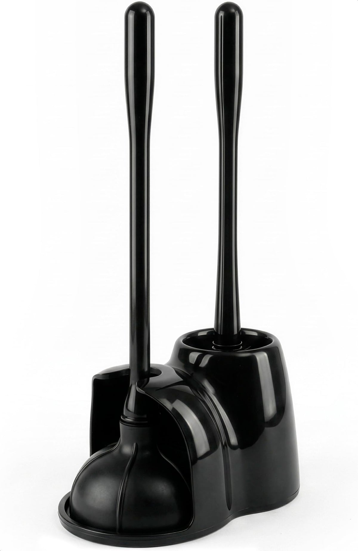 2in1 Black Toilet Brush and Plunger Set with Holder  Compact Bathroom Cleaning Combo, Strong Rubber Plunger & Stiff Bristle B