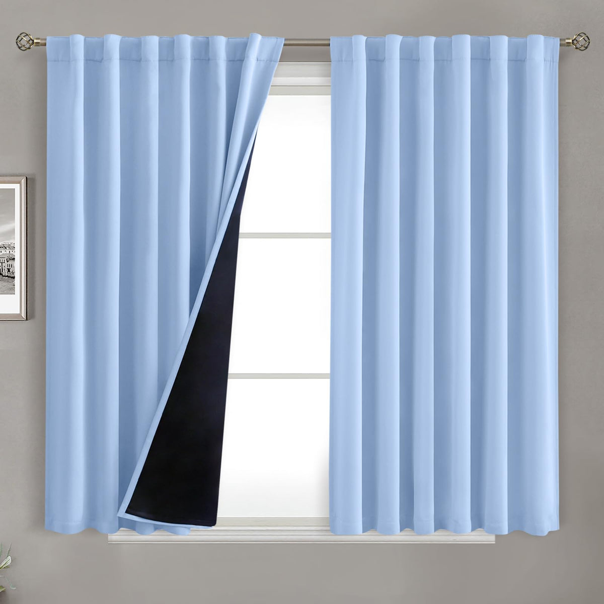 Bgment Full Blackout Curtains With Liner Thermal Curtains 45 Inches Long, Rod Pocket And Back Tab Double Layer Room Darkening Wi