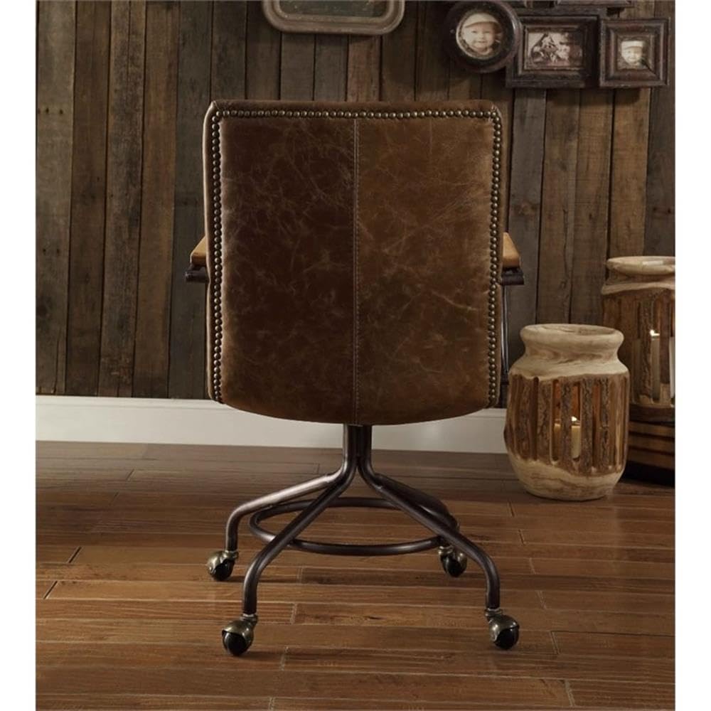 Acme Hedia Leather Swivel Office Chair in Vintage Brown