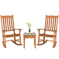 Tangkula 3 Piece Patio Rocking Bistro Set, Patiojoy Eucalyptus Wood Conversation Set With 2 Rockers And 1 Coffee Table, Outdoor Rocking Chair Set With Coffee Table For Porch, Patio And Backyard
