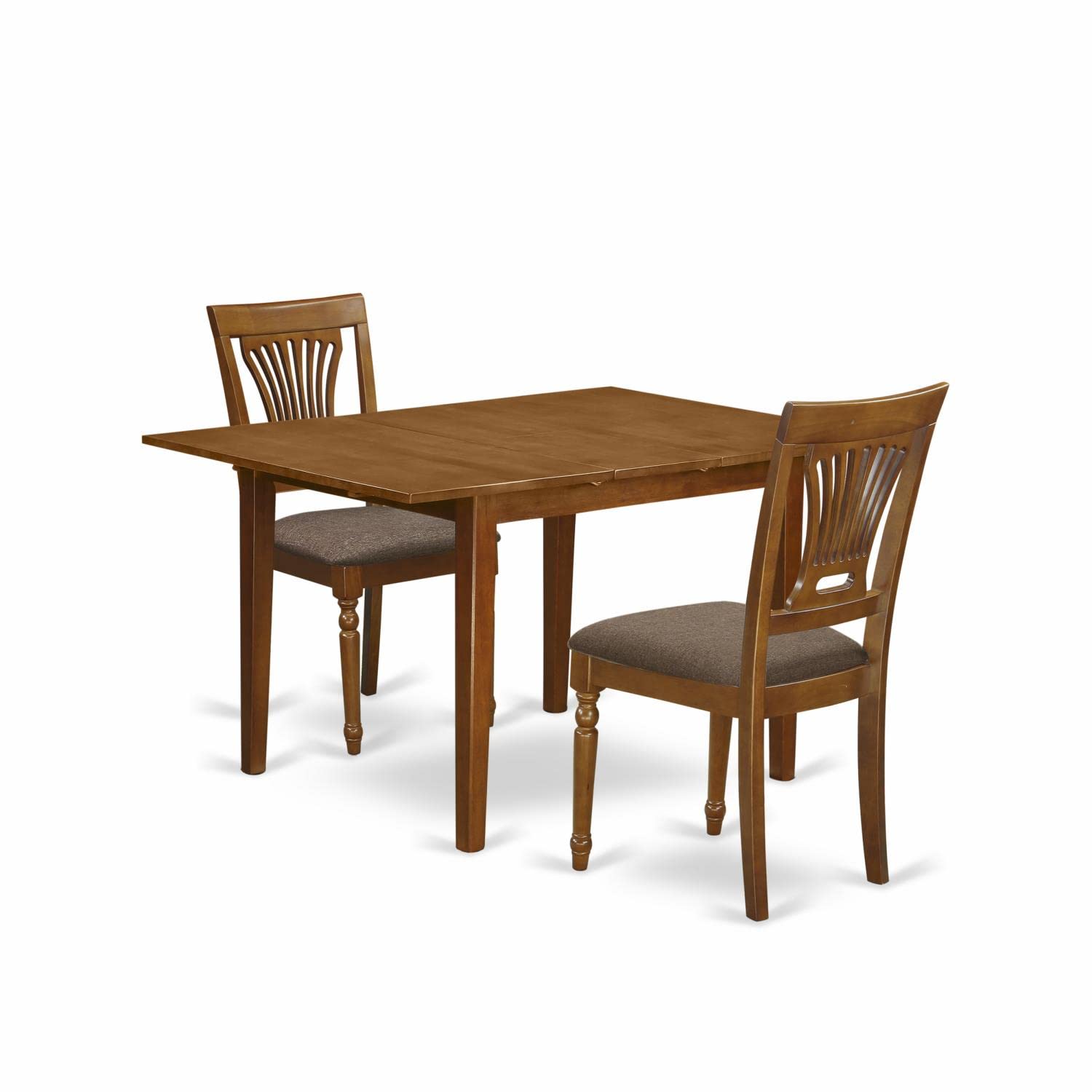 East West Furniture MLPL3-SBR-C 3 Piece Dinette Set for Small Spaces Contains a Rectangle Dining Table with Butterfly Leaf and 2 Linen Fabric Upholstered Chairs, 36x54 Inch, Saddle Brown