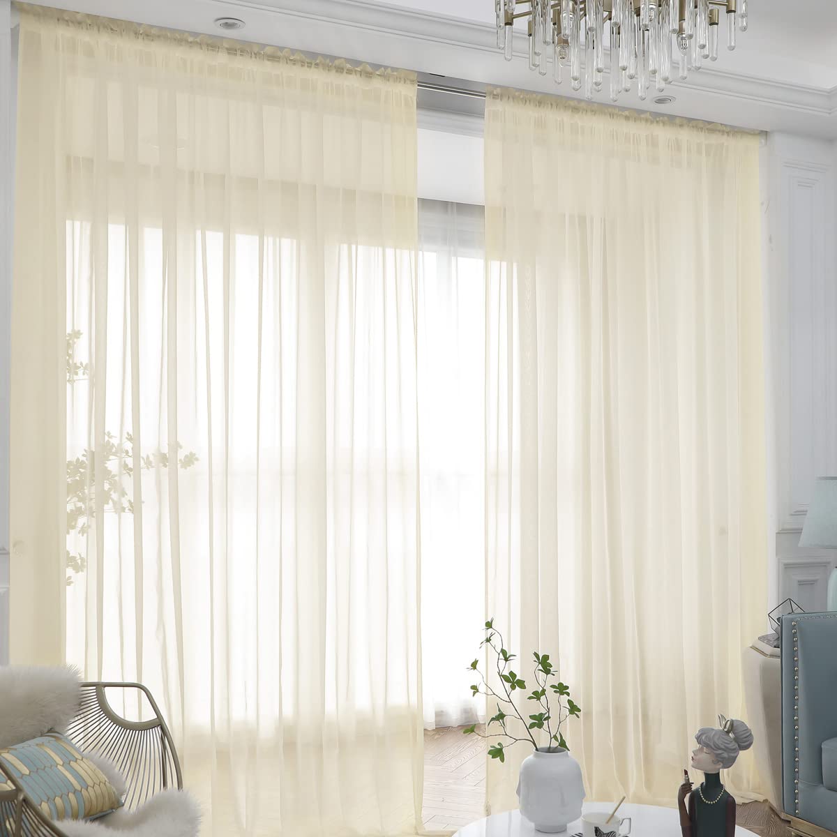 Window Light Yellow Sheer Curtains 130 Inches Long 2 Panels Sheer Curtain Basic Rod Pocket Panel For Bedroom Children Living Roo