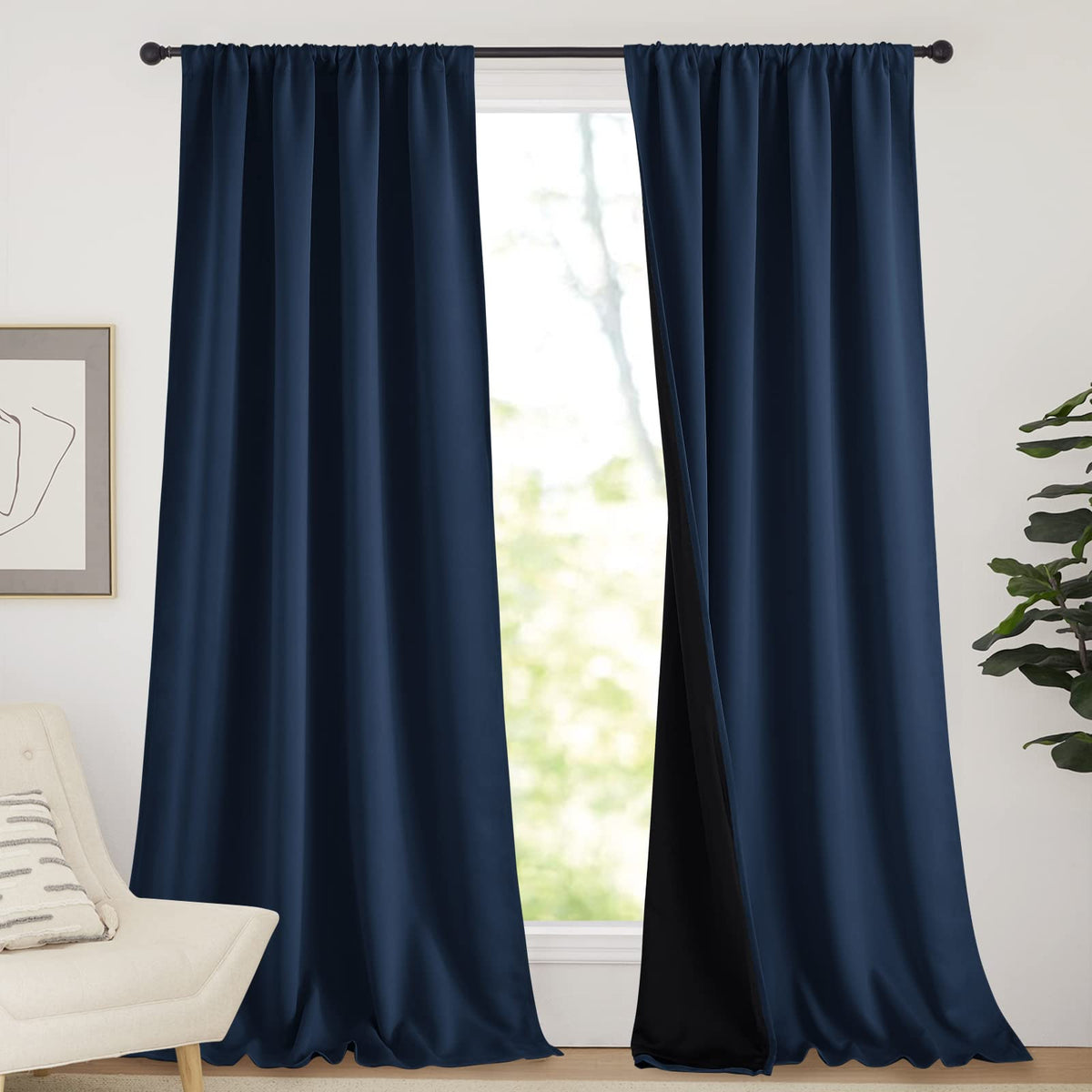 Nicetown Full Blackout Curtains 108 Inches Long, Rod Pocket Noise Reduction Window Treatment Curtains, Thermal Insulated Energy