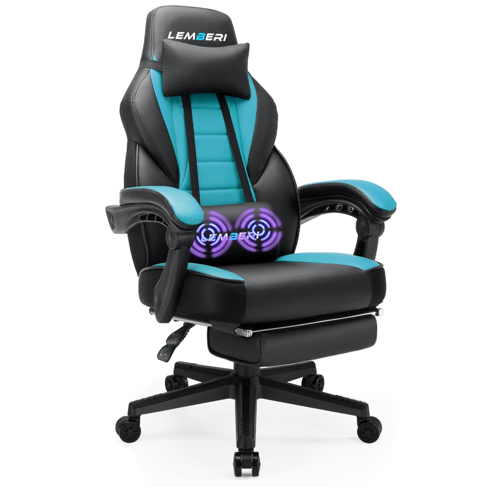 Lemberi Gaming Chairs For Adults,Ergonomic Video Game Chairs With Footrest,Big And Tall Gaming Chair 400Lb Weight Capacity, Racing Style Computer Gamer Chair With Headrest And Lumbar Support