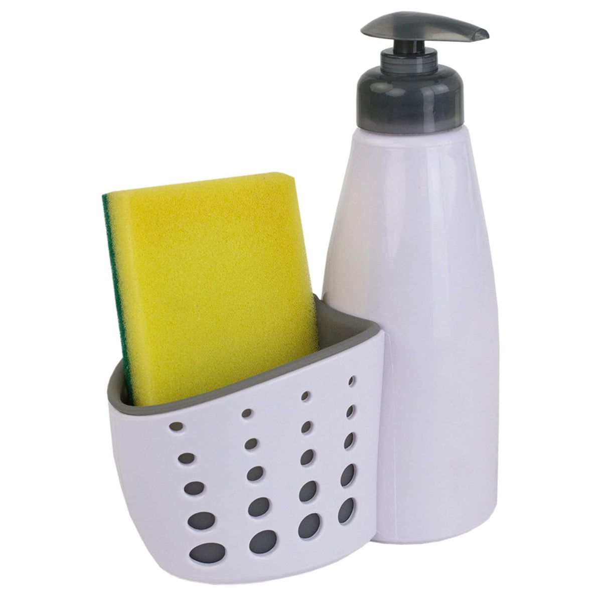 Countertop Soap Pump with Perforated Sponge Holder  White