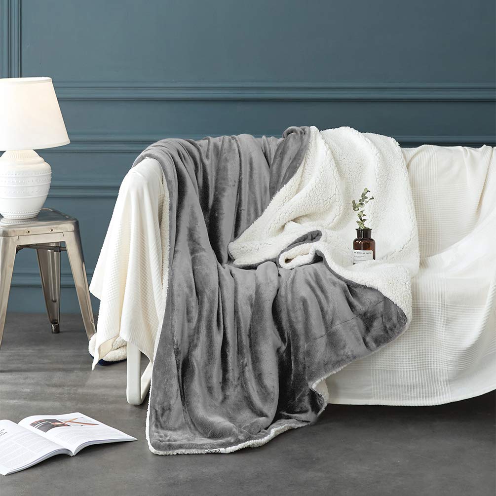 Lbro2M Sherpa Blanket Super Soft Fuzzy Plush Warm Cozy Fluffy Throw Reversible Luxurious Blankets (Queen(90X90 Inches), Grey)