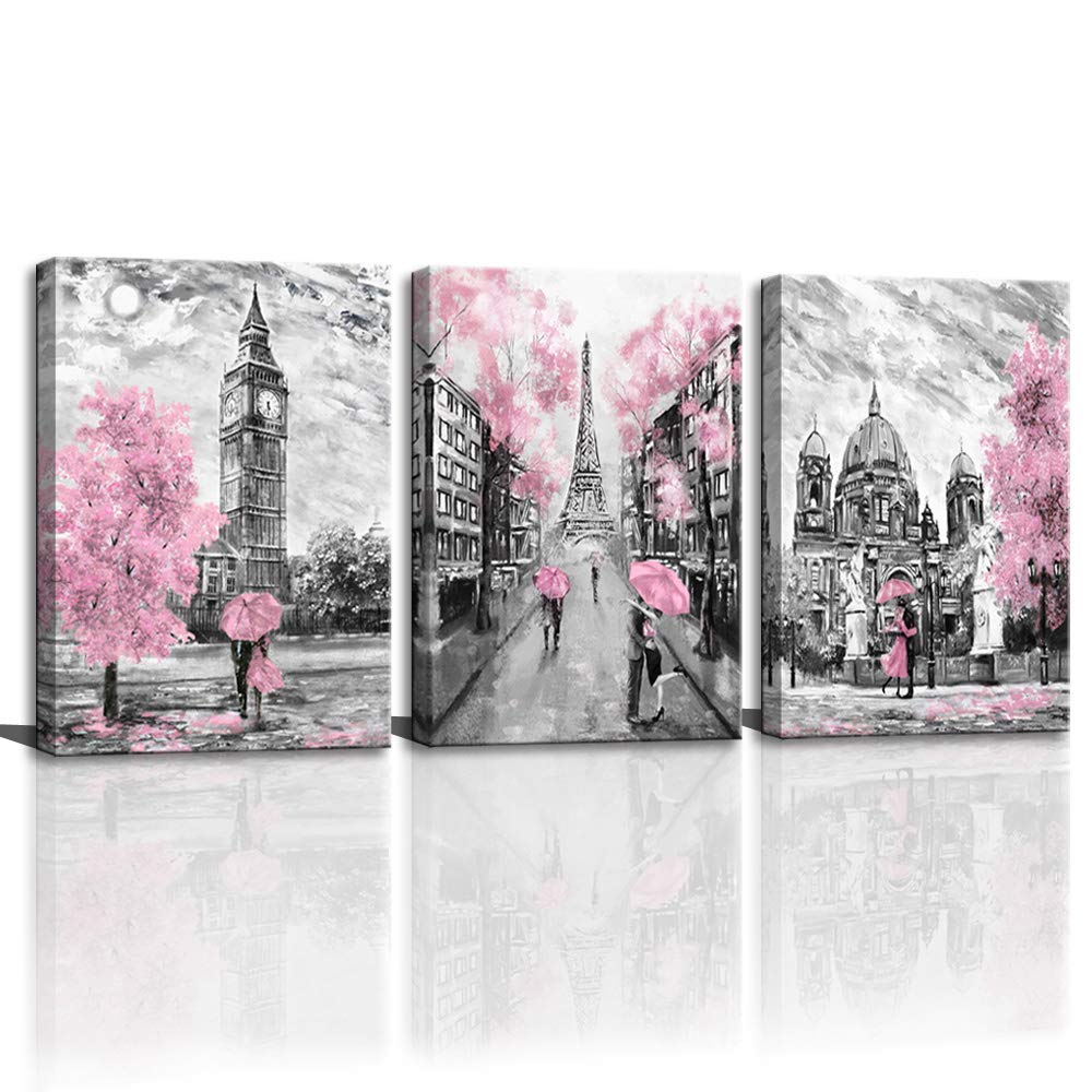 CANVASZON Large Wall Art for Bedroom Living Room Bathroom Black and White Paris Decor Print for Girls Rooom Pink Paris Theme Lo