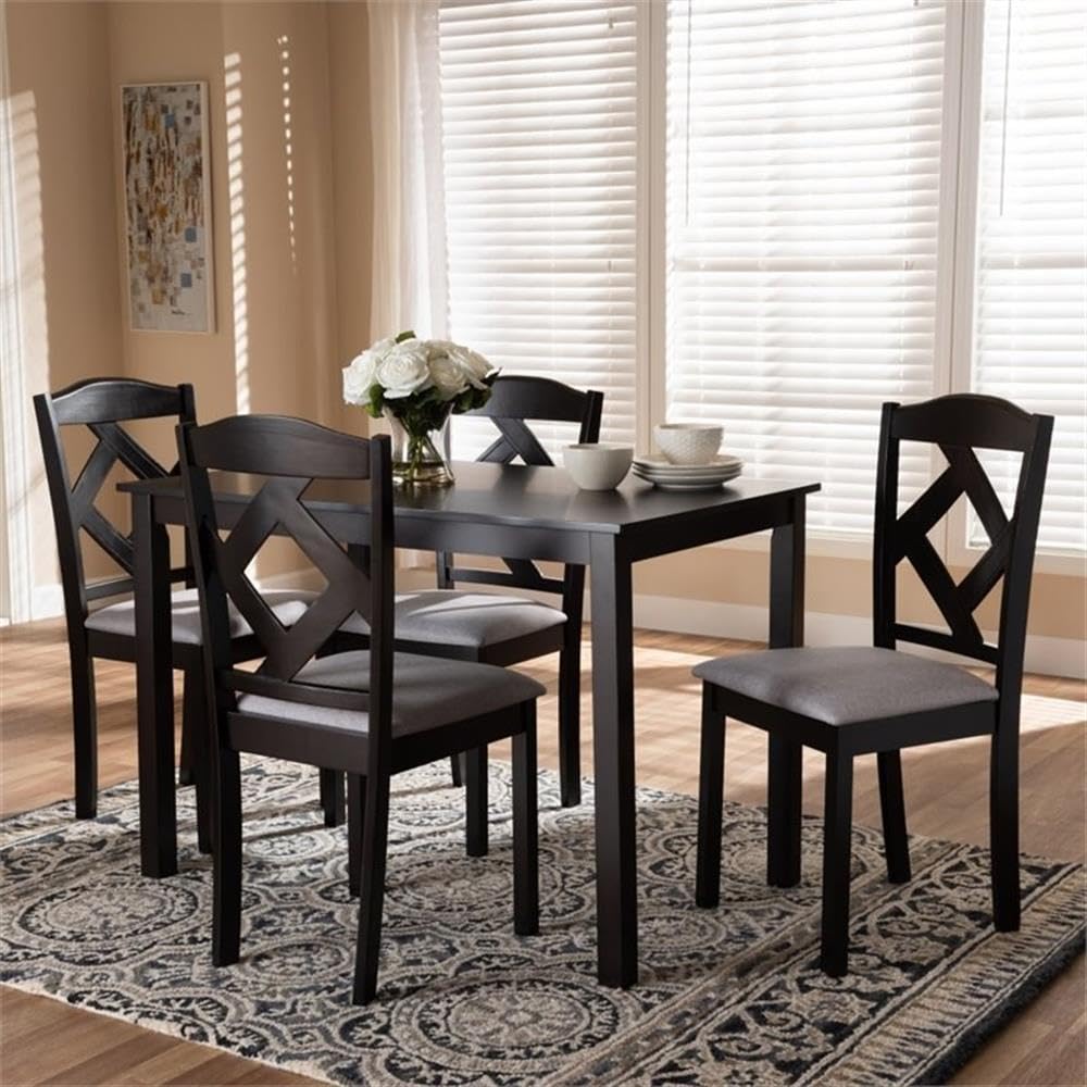 Baxton Studio Ruth Modern and Contemporary Espresso Brown Finished and Grey Fabric Upholstered 5-Piece Dining Set