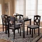 Baxton Studio Ruth Modern and Contemporary Espresso Brown Finished and Grey Fabric Upholstered 5-Piece Dining Set