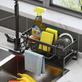 ELLEZZA Kitchen Sink Organiser Caddy, Stainless Steel Drain Tray, Sponge and Dish Cloth Holder with Towel Bar, Black
