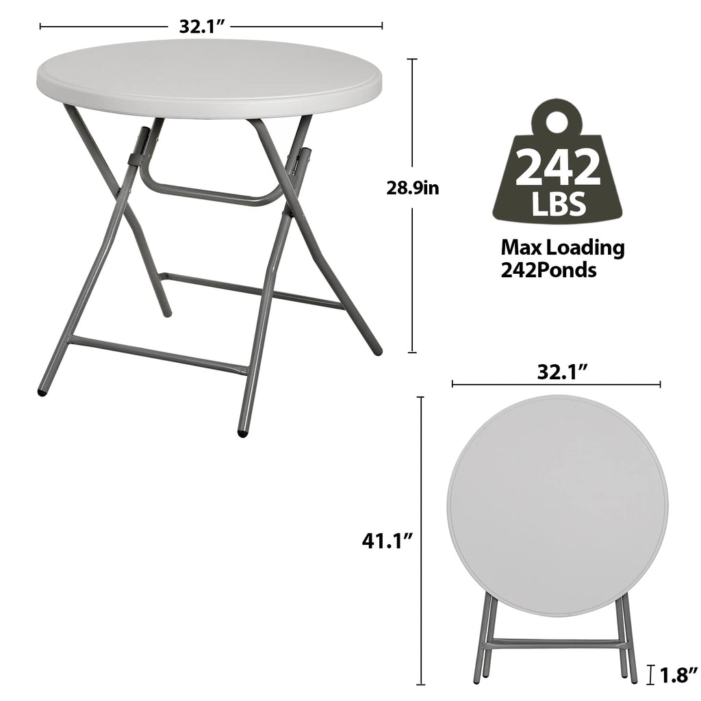 Zenstyle 2.6 Ft Round Folding Table, Indoor Outdoor Portable Plastic Dining Card Table Utility Table Accessory For Patio Camping Dining Event Party, White