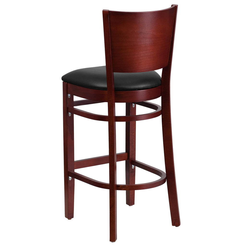 Flash Furniture Lacey Series Solid Back Mahogany Wood Restaurant Barstool - Black Vinyl Seat