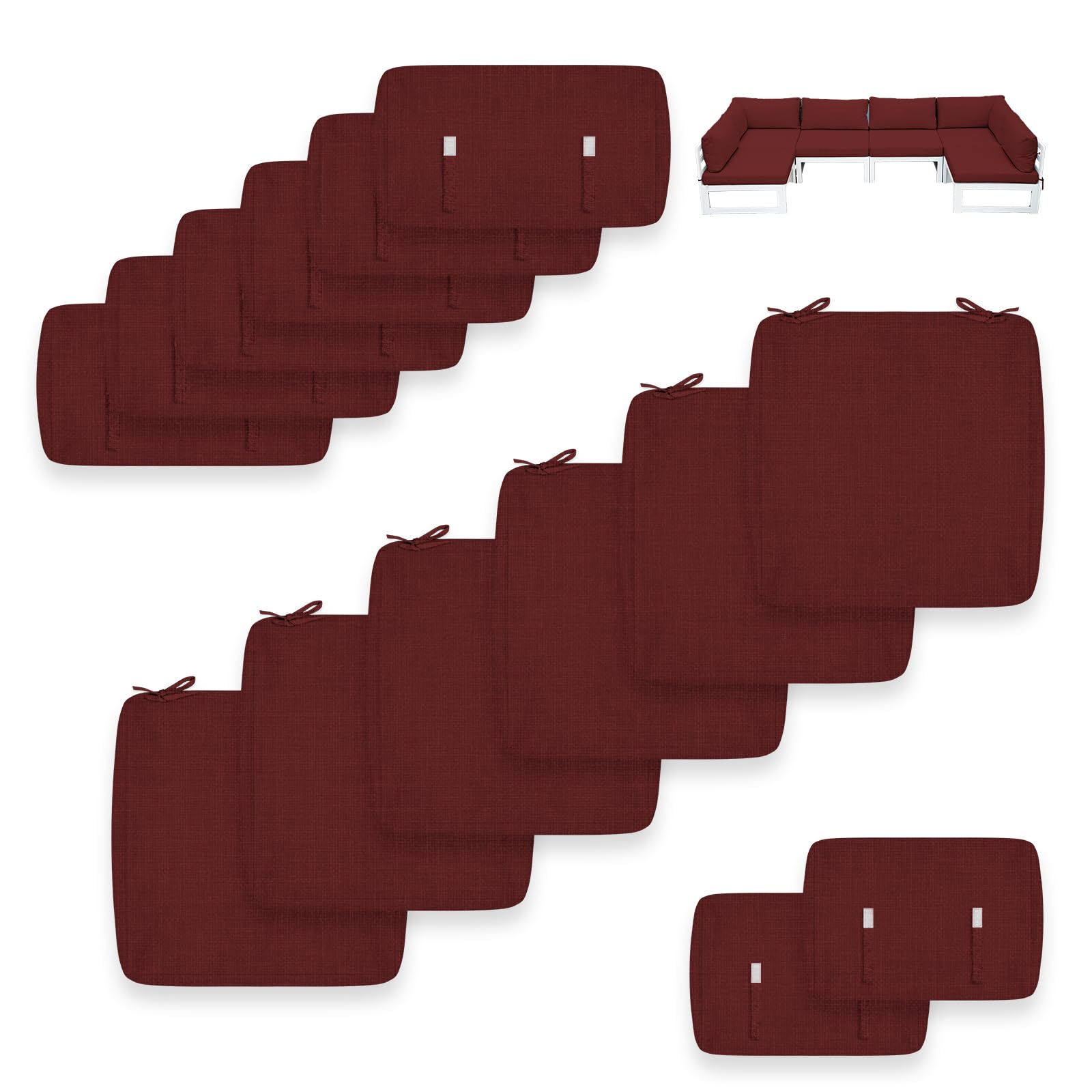 Fincati 14 Piece Red Replacement Patio Cushion Covers,28X28 Inch Olefin Outdoor Cushion Cover With Zipper, Cushion Covers For Ou