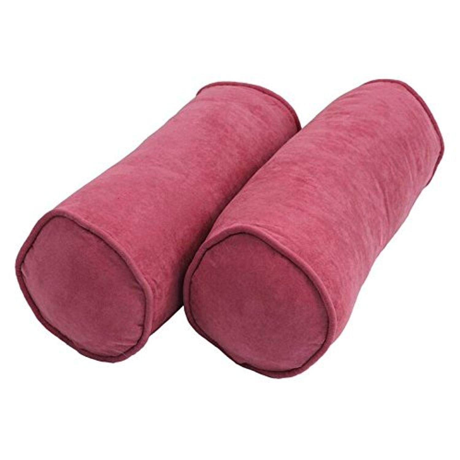 Blazing Needles Corded Microsuede Bolster Pillows (Set of 2), 20" x 8", Bery Berry