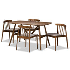 Baxton Studio Wyatt 5 Piece Dining Set in Beige and Walnut Brown