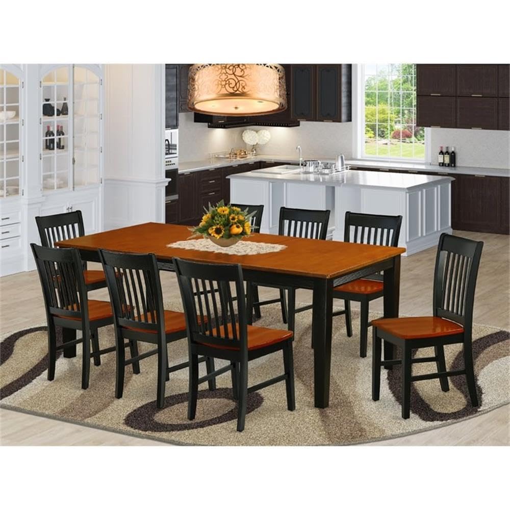 East West Furniture Quno9-Bch-W 9 Piece Dining Set Includes A Rectangle Dining Table With Butterfly Leaf And 8 Kitchen Chairs, 40X78 Inch, Black & Cherry